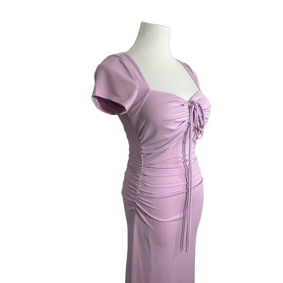 Cinq A Sept NEW Janis Square Neck Tie Front Short Sleeve Midi Dress Purple 4 - Picture 5 of 11